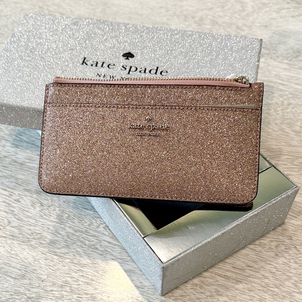 Kate Spade Rose Gold Glitter Wallet Pouch